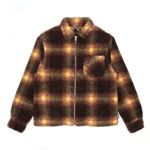 STUSSY Shadow Plaid Sherpa Zip Shirt (Brown)